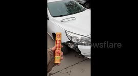 Fallen firecracker sends explosive blast into man's car in China
