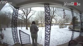 Icy steps put distracted woman's head in the right place