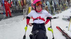 Handicapped Girl Skiing in Zhangjiakou, China