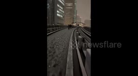Japan: Passengers Walk On Train Tracks As Service Down Amid Heavy Snow In Tokyo
