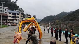 Villagers Rehearse a Dragon Dance Folk Performance in Qiandongnan, China