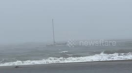 Boat lost at the Sea during Storm in Santa Barbara, California
