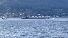 UK Vanguard submarine and support vessels on Loch Long in Argyll Scotland