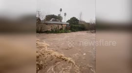 Flooding at West Haley Street Bridge in Santa Barbara, California