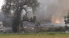 Officials and locals inspect damage after firecracker factory explosion kills 11 in India