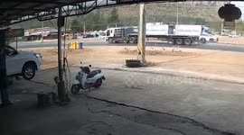 Truck wheels detach and fly into roadside shop in Thailand