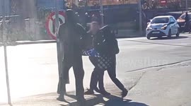 Violent street fight between far-right members and Antifa breaks out in the middle of road in Greece