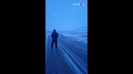 Man blown across icy ground by gale-force winds in Norway