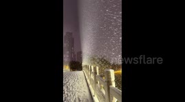 China: Snowy Scenery Split Into Two In Zaozhuang, Shandong