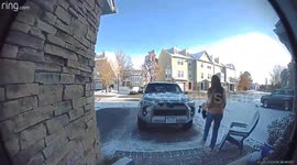 Girl Walking to Truck Slips on Ice and Falls on Her Butt