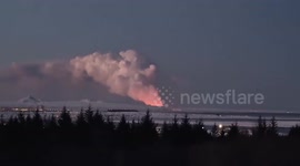 Watch as volcano erupts across a frozen landscape just south of Reykjavik, Iceland
