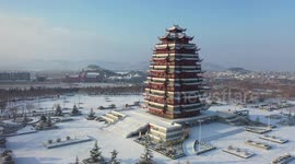 Yiyun Pavilion Square Snow Scenery in Zaozhuang, China