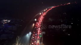 A large number of vehicles are travelling to the Spring Festival in Huaian, China