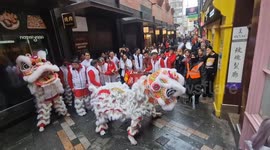 Lion dancers see in the Lunar New Year in London's Chinatown