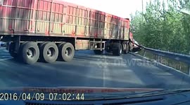 Out-of-control lorry smashes into car in motorway hard shoulder