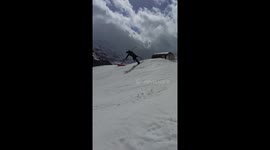 Funny ski jump face-plant