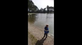 Adorable footage of a toddler scared of a remote-control jet ski