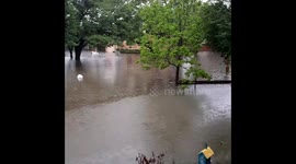 Car submerged by flooding in Houston, Texas