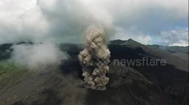 Spectacular aerial footage of Indonesia's Mount Bromo erupting