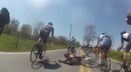 Helmet cam captures dramatic bike crash involving three cyclists