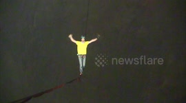 Tight rope walking in La Verna cave in France