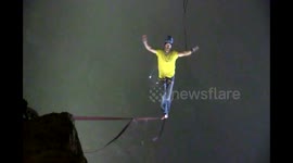 Tight rope walking in La Verna cave in France