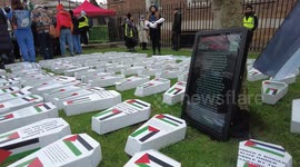 Health workers for Palestine held a rally to Stop Genocide, End Apartheid, and Refund UNRWA opposite Downing Street in London, UK