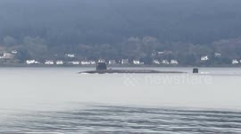 UK submarine arriving on Loch Long in Argyll on the West Coast of Scotland