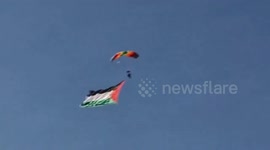 Iranian Parachutist Flies Palestinian Flag Over Tehran