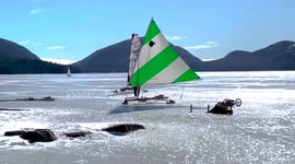 Ice Boat Enthusiasts Brave Frigid Waters at Acadia National Park