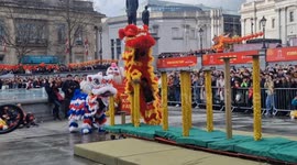 Spectacular lion dancers welcome in the Lunar New Year in Trafalgar Sqaure