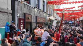 Chinese New Year celebrations take place in Chinatown London with the Lion dance granting good fortune to the restaurants