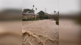 Flooding at West Haley Street Bridge in Santa Barbara, California