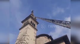 Firefighters Brave Heights to Save Tower-Topping Star on Tolmezzo Cathedral, Italy
