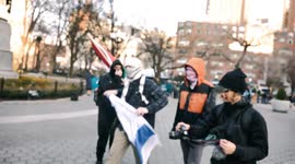Pro-Palestine Demonstrators Filed in Attempt to Burn Israeli Flag at Anti-Hulu Rally in New York