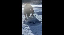 Chinese artist sculpts stunning ice dragon