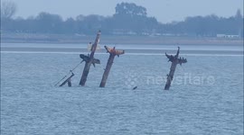 SS Richard Montgomery shipwreck on February's lowest tide off Kent, UK