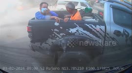 Oil slick causes pile-up crash involving six cars on Thai road