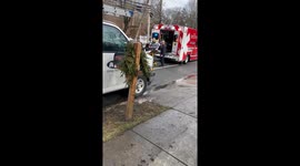 Swerving Car Crashes Into Parked Van