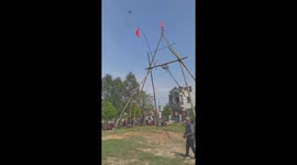 Locals brave giant swing during Lunar New Year celebrations in Vietnam