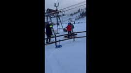 Snowboarders Fail to Ride Rope Tow Ski Lift