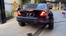 Owner shows off modified Mercedes car in Cambodia