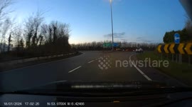 Near miss on roundabout caused by impatient driver near Dundalk, Ireland