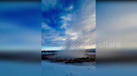 Tourists mesmerised by geyser eruption in Iceland