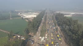 Drone video shows hundred of thousands of farmers blocking highways to demand higher crop prices