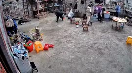 Man lights box of fireworks upside down causing chaos as explosions hit kitchen cabinets