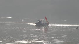 Patrol Boat Checks the Safety of Qujiangchi Ruins Park in Xian, China