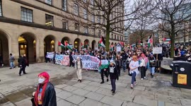 Pro Palestine Protest Marches through St Peters Square. In Manchester, England