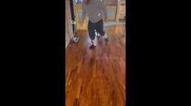 French bulldog skedaddling across wooden floor is like scene from cartoon