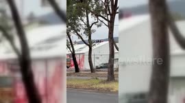 Palestine Demonstrators Protest On Melbourne Factory Roof in Australia